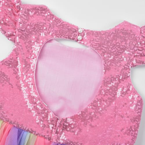 Uhnice Flower Girl Sequin Dress Rainbow Skirt with Heart Cutout for Wedding Party4