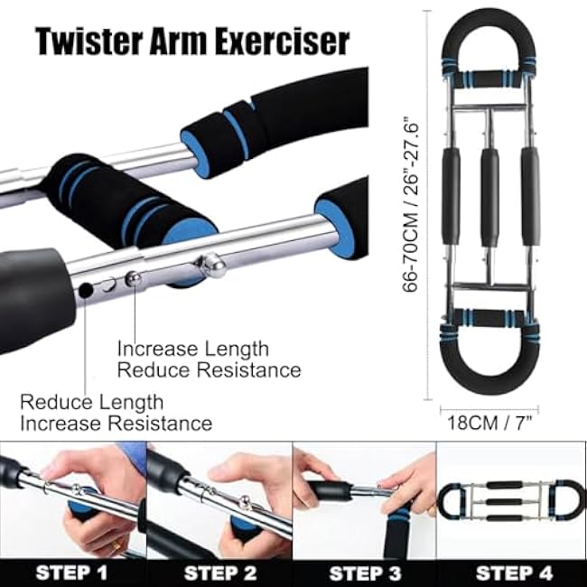 Twister Arm Trainer, Three Tube Resistance Spring System, Adjustable Chest Workout Equipment, Portable Muscle Training for Home Gym Exercise