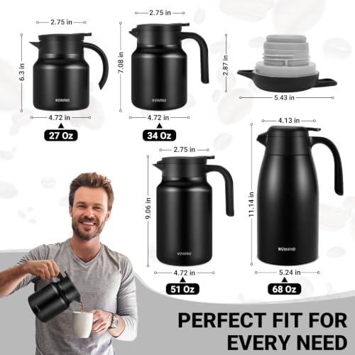 Image of Insulated Coffee Carafe, 68 oz, Keeps Hot for 12H, Black