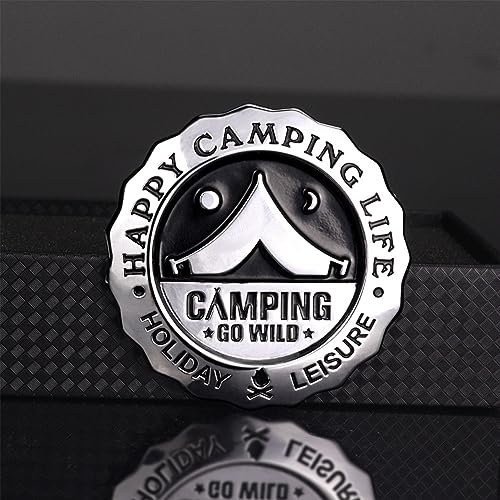 Image of Camping Metal car Emblem car Stickers Metal 3D -Happy Camping Life-Decorative Stickers Fan car Rear Logo Side Logo (Sliver)