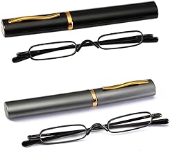 KoKoBin Pack of 2 Mini Slim Reading Glasses Spring Hinge Metal Reading Aid Unisex Visual Aid with Case +2.5