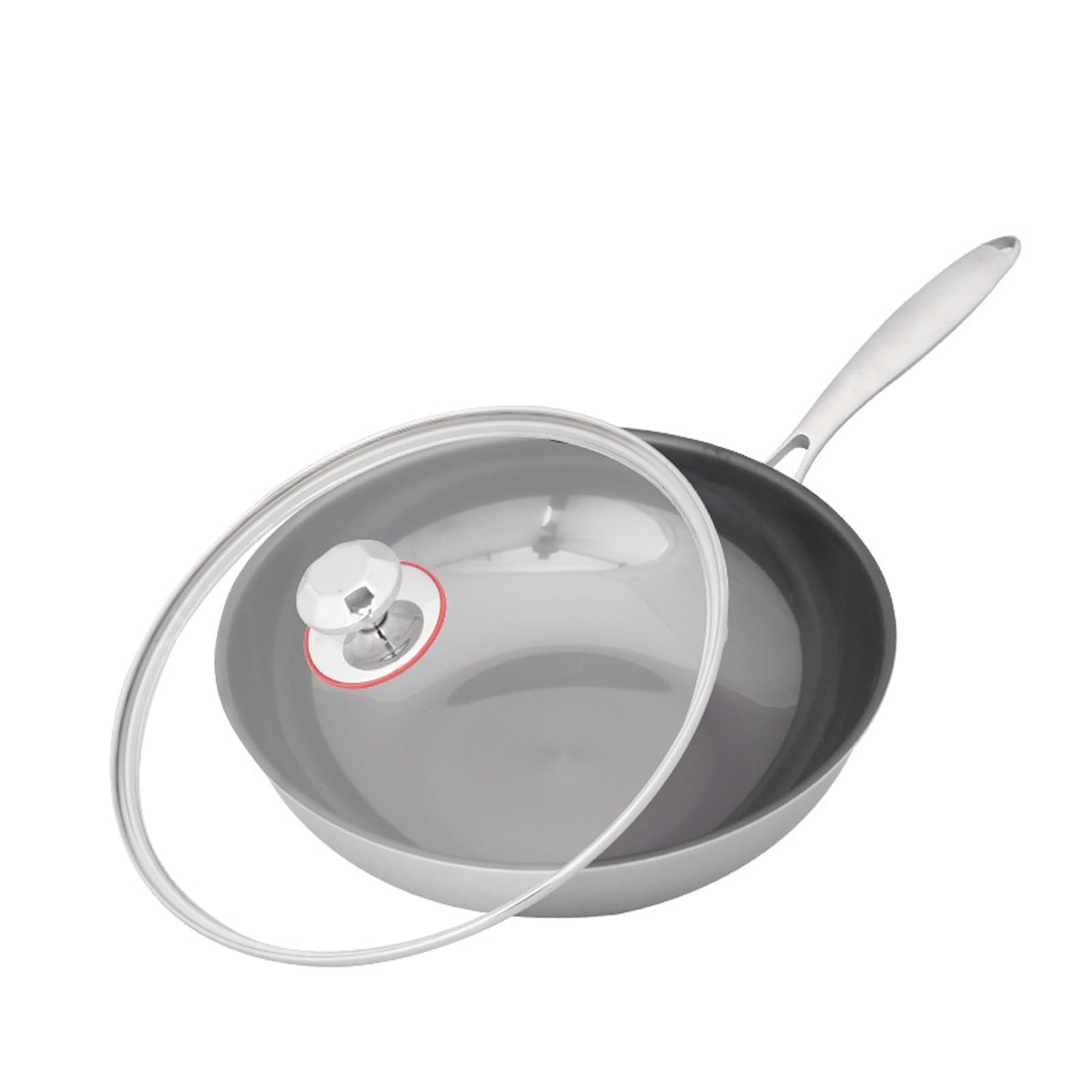 ASerZenith Nonstick Pure Titanium Wok With Glass Lid | All-Purpose Simmer-Boil-Stew | Nonstick Coating Finish | Pan For All Portion Sizes,A-30Cm