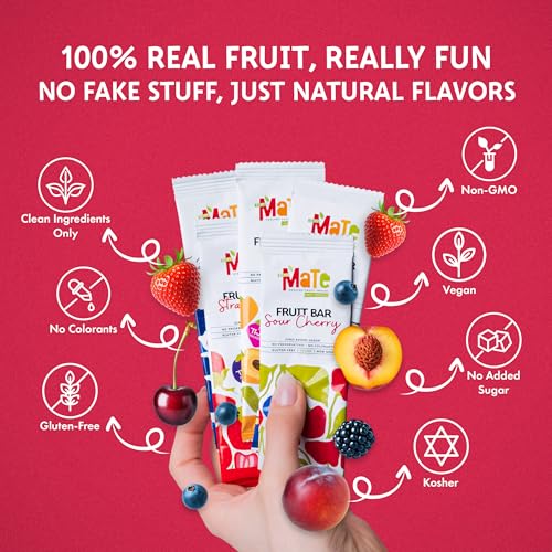 Image of Mate Fruit Bars Variety Pack (40 Pack) - 100% Natural Real Fruit Snacks for Adults and Kids, Healthy Snacks, Fruit Leather. Gluten-Free, Vegan, Kosher, No Added Sugar, No Preservatives and No Colorant (Strawberry, Blackberry, Peach, Sour Cherry, Plum)