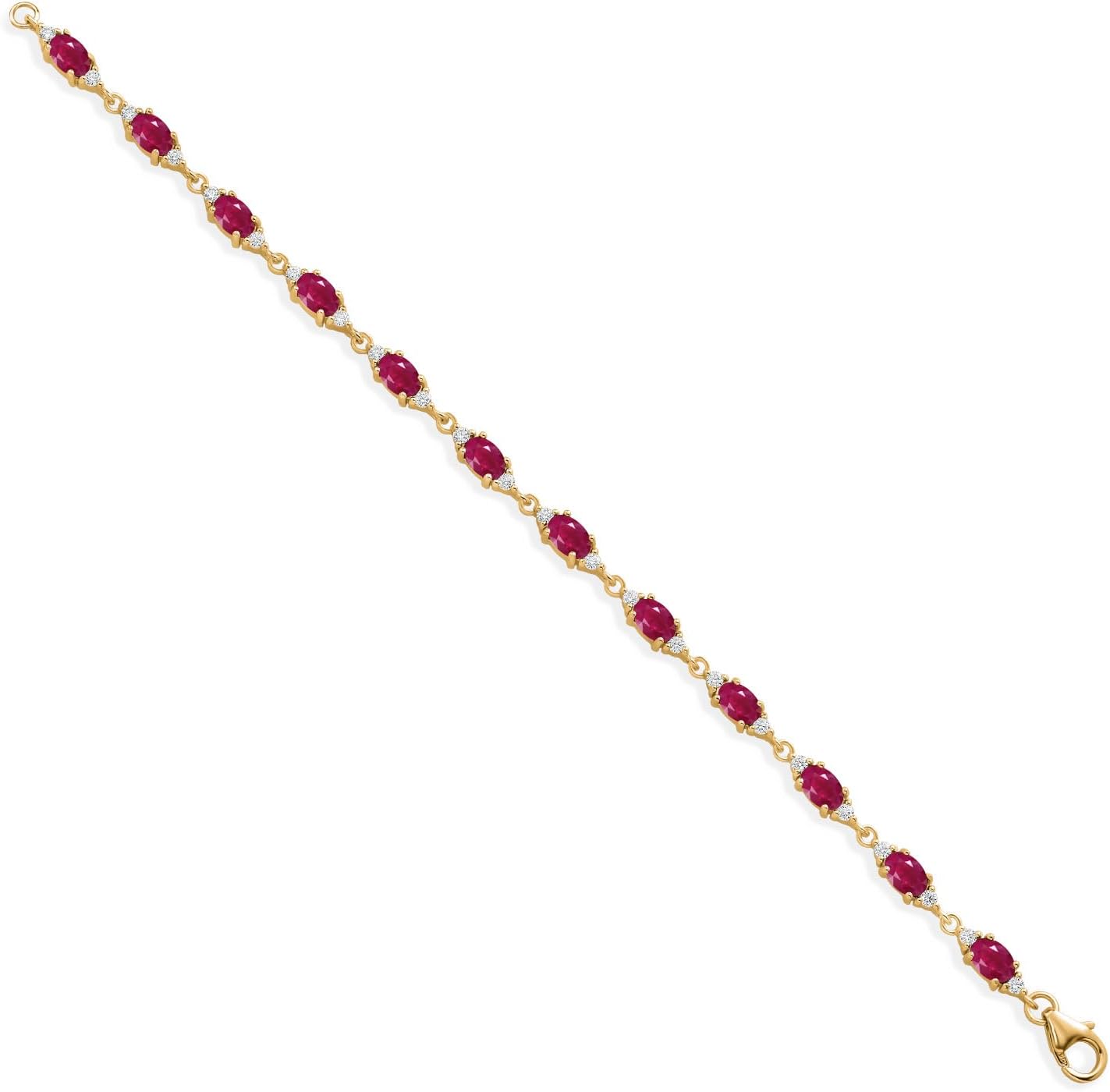 Gem Stone King 18K Yellow Gold Plated Silver Red Ruby and White Moissanite Tennis Bracelet For Women (8.11 Cttw, Gemstone Birthstone, Oval 6X4MM, 6.5, 7, 7.5 Inch) - Image 3