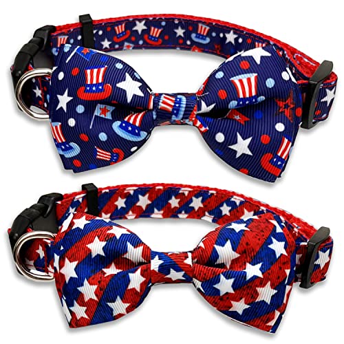 The Patriotic Dog Collar 12 4th of July Dog Bow Tie Collar, 2 Pack Holiday ...
