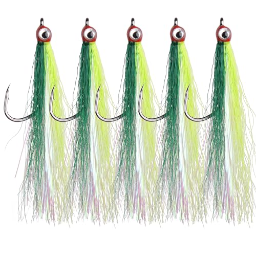 Bucktail Teasers Fishing Hook with 3D Eyes 5PCS High Carbon Steel Hooks Fishing Bait Rigs Mylar Flash Bucktail Teasers Fly Fishing Bass Sea Lures