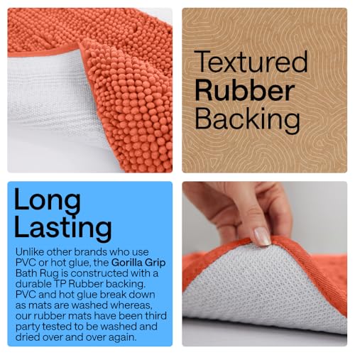 Image of GORILLA GRIP Bath Rug Mat 30x20, Thick Soft Absorbent Chenille, Quick Dry Microfiber Mats, Rubber Backing Washable Shower Floor Rugs, US Designed Bathroom Bathmat Home Decor Accessories, Coral