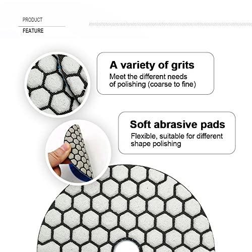 SHDIATOOL Dry Diamond polishing Pads 4 Inch Set of 7 Pieces Plus a Plastic Backer for Granite Marble Stone Quartz image_2