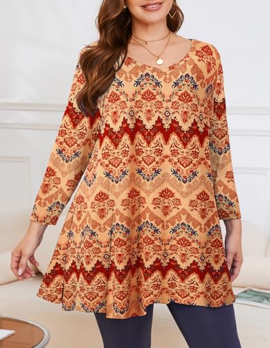Image of LARACE Tunics 3 /4 Sleeve Plus Size Tops for Women V Neck Loose Fit Flowy Clothing for Leggings