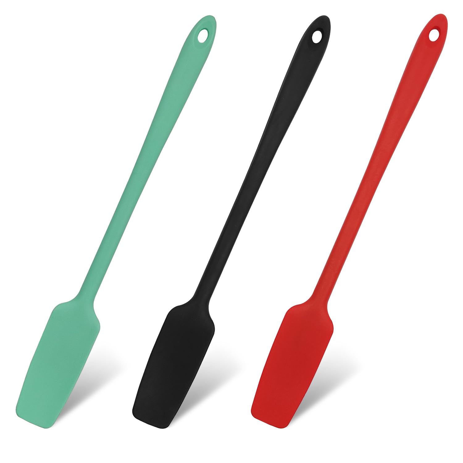 Silicone Spatula Set, 3 Pcs Silicone Jar Spatulas with Long Handle, 600℉ Heat Resistant Non-Stick Silicone Scraper, Kitchen Silicone Spatula for Cooking Baking Blenders Stirring Mixing, 3 Colors