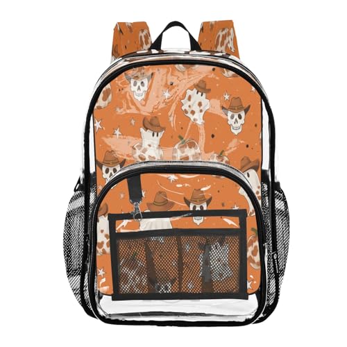Clear Backpack for School Cowboy Ghost Skull Pumpkin Pattern Transparent Bookbag for Girls See Through PVC Boy Backpacks