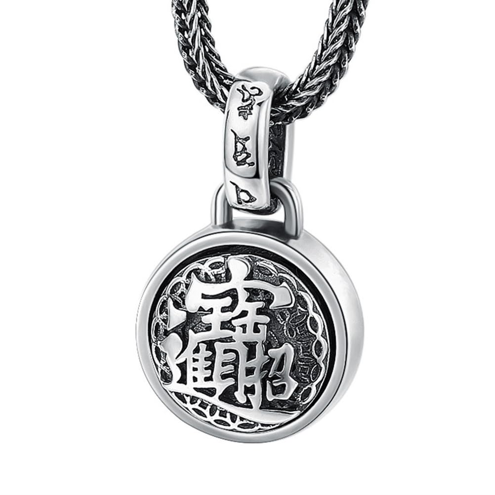 S925 Ciondolo Portafortuna in Argento Sterling, Collana Da Uomo Vintage Con Ciondolo Girevole