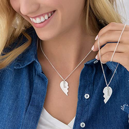 Myka - Personalized Unisex Broken Heart Necklace With Dangling Name Charms - For Him, Men Or Her, Woman - Custom Couples Jewelry For Valentine’s Day, Anniversary, Love Day, Xmas, Christmas, Mother’s Day / 925 Sterling Silver, Gold, Rose Gold, Vermeil - Precious Metals #TOP2