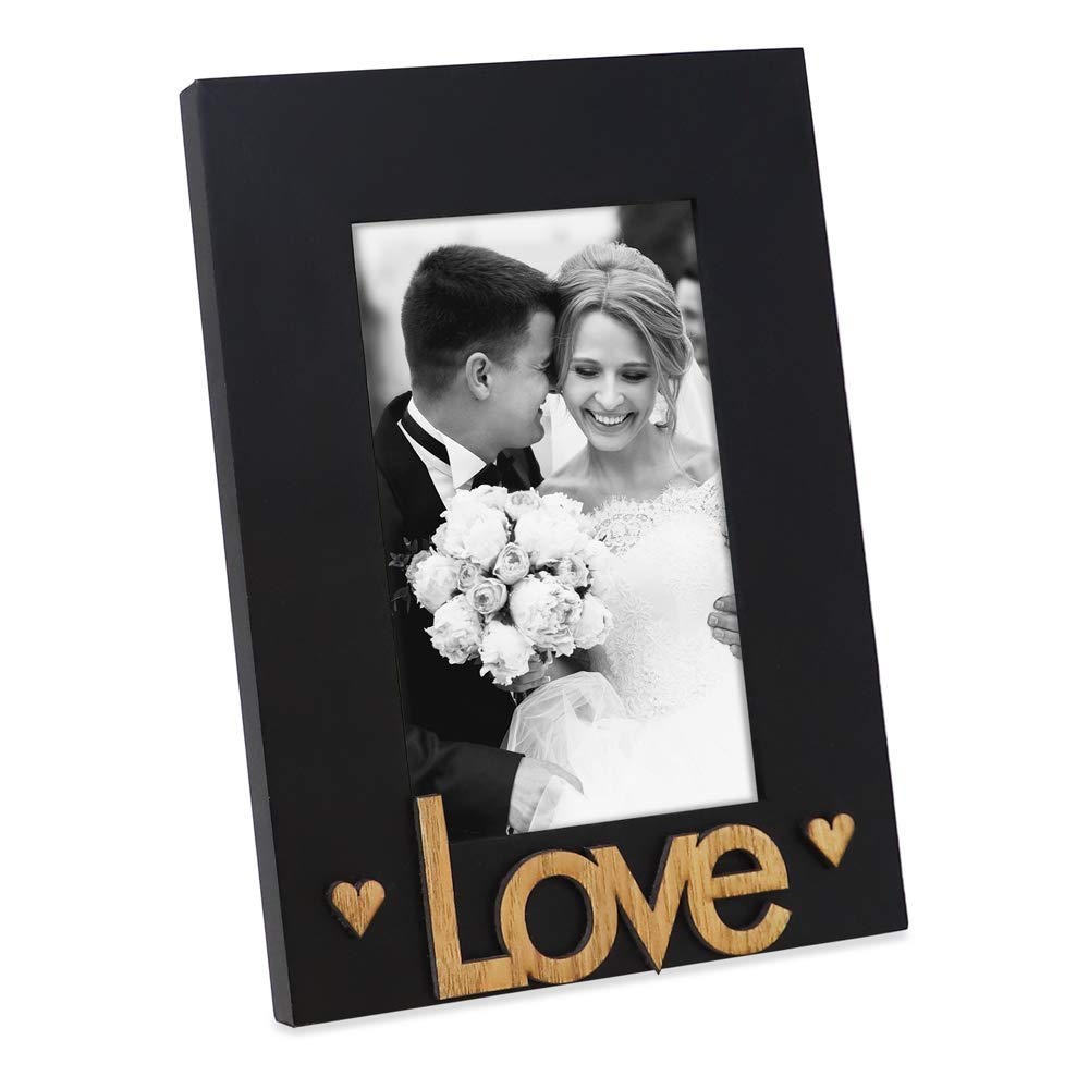 Isaac Jacobs Black Wood Sentiments “Love” Picture Frame, 4x6 inch, Photo Gift for Loved Ones, Family, Display on Tabletop, Desk (Black, 4x6)