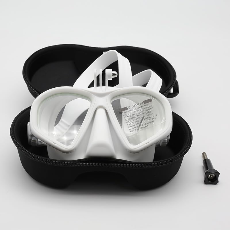 Low Volume Tempered Glass Adults Freediving Mask Waterproof Anti-Fog Clear Vision Diving Mask with Storage Case, Camera Mount Snorkel Mask for Photography and Snorkeling (White with Stand)