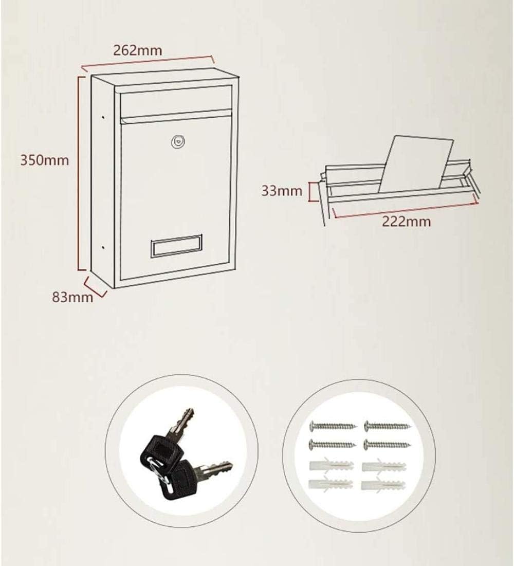 Post Box Wall Mount Mailbox Drop Box Heavy Duty Secured Storage with Lock for Commercial Home Office or Business Use Outdoor Mailbox-26.2x8.3x35cm_Black