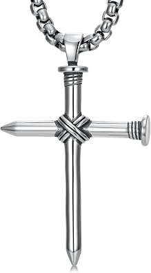 Cross Necklace for Men Sterling Silver Mens Nail Cross Necklace with 22+2 Stainless Steel Chain Gift for Men