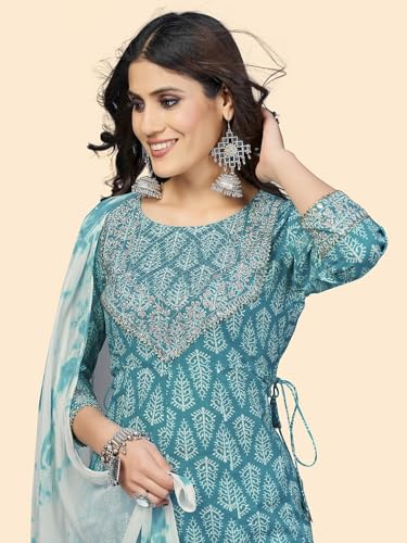 Image of Vbuyz Women's Cotton Printed A-Line Regular Fit Kurta Pant with Dupatta