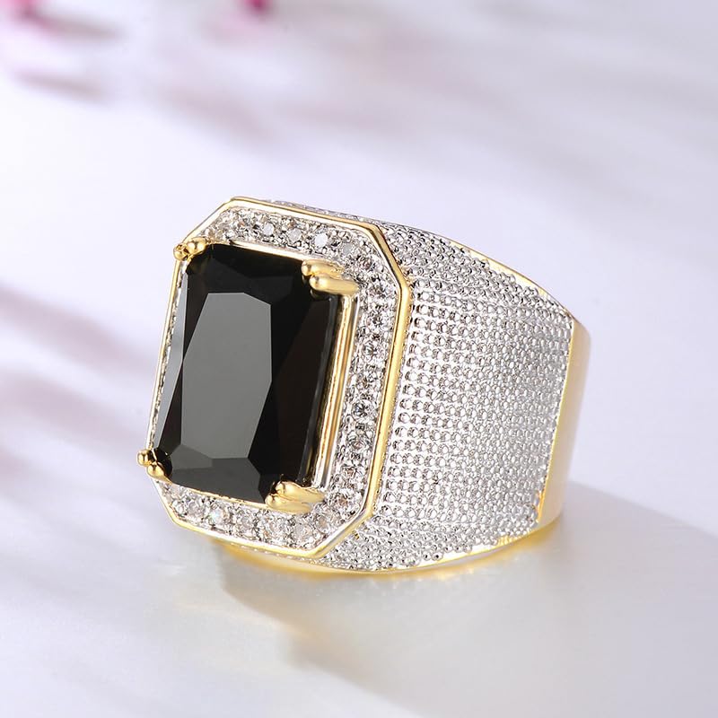 Men's Gold Rings Diamond Ring Black Onyx Ring for Men Jewelry Mens Wedding Engagement Rings 18K Gold Plated Black Gemstone Ring Square Cut Cubic Zirconia Eternity Ring Band( Black 8) - Image 4