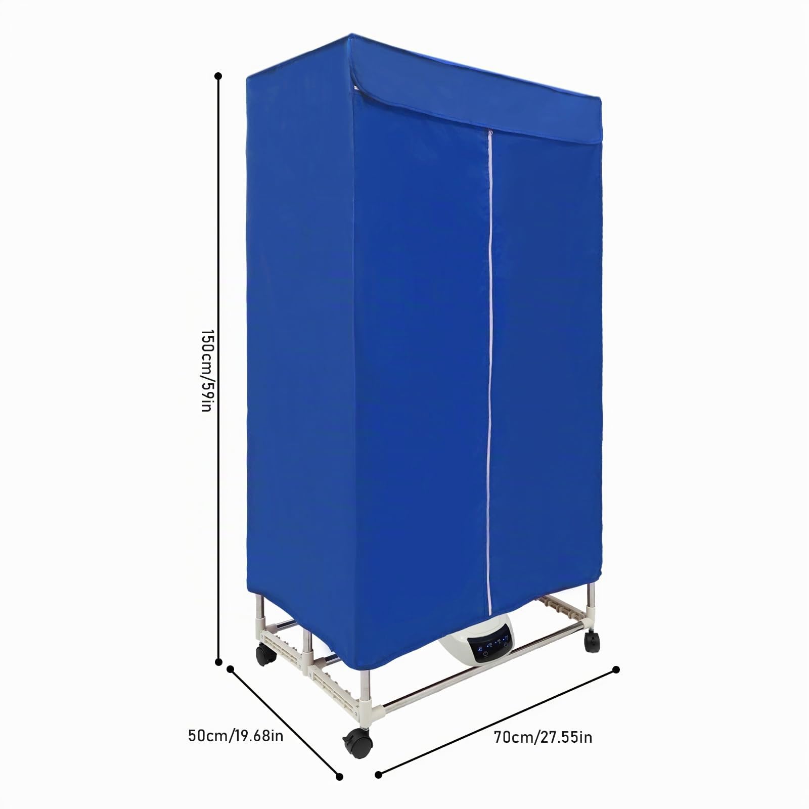 Tendedero Eléctrico, 220V 1200-1500W Secador de ropa con aire caliente con ruedas, capacidad de carga 30 kg, función de temporizador, tendedero portátil, azul