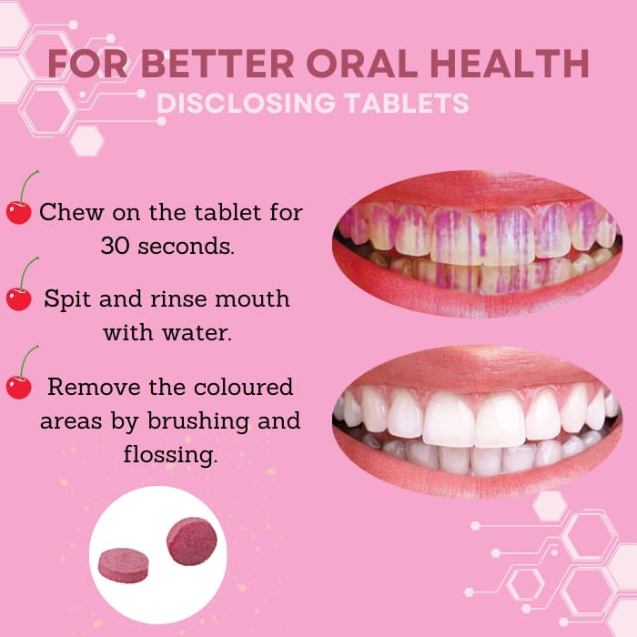 Miniatura 2 de Tabletas reveladoras de placa para cepillarse los dientes, tabletas de divulgación dental para niños y adultos, sabor a cereza no tóxico, 25