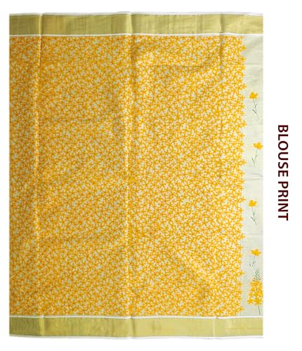 Image of Women's Mural Printed Kerala Gold Tissue Saree with Running Blouse Piece | Traditional South Indian Ethnic Saree for Festivals, Weddings & Special Occasions