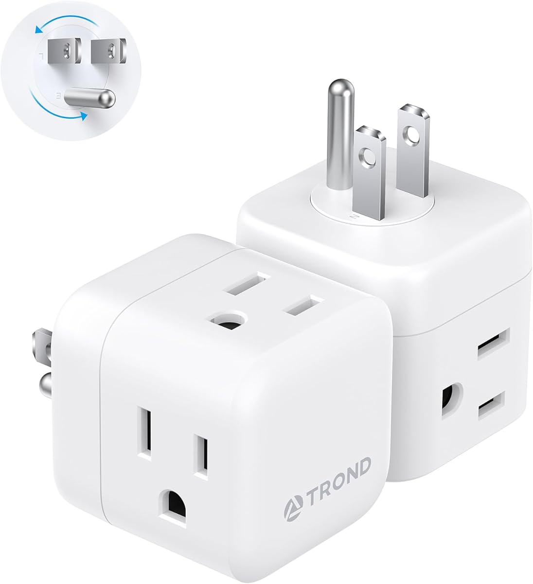 TROND Multi Plug Wall Outlet 2 Pack, 3 Way Outlet Adapter with 360 Rotating Plug, Cruise Ship Essentials, Small Wall Extender for Bathroom, Kitchen, Home, Office, Dorm