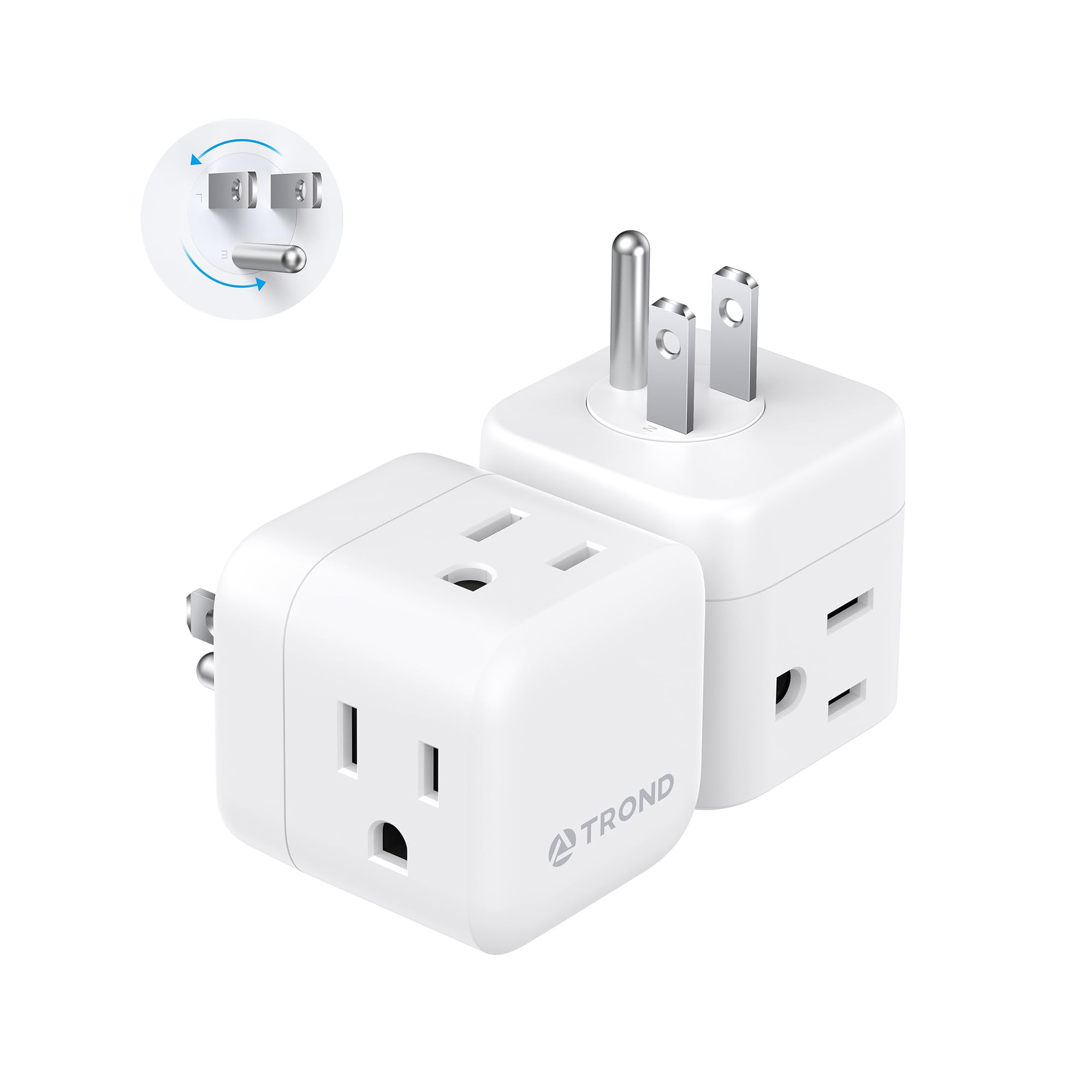 TROND Multi Plug Wall Outlet 2 Pack, 3 Way Outlet Adapter with 360 Rotating Plug, Cruise Ship Essentials, Small Wall Extender for Bathroom, Kitchen,