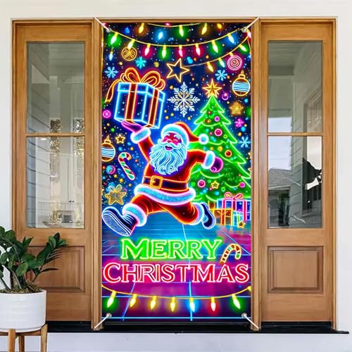 Corlidea - Banner de Navidad para puerta de entrada, bandera de puerta, diseño de Papá Noel Gnomos, cubierta de puertas de tela, decoraciones de Navidad para puertas de entrada interior al aire libre