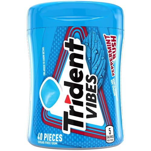 Image of Trident Vibes Sugar Free Gum, Peppermint Rush Gum, Regular Size, 40 Piece Bottle (Pack of 2)