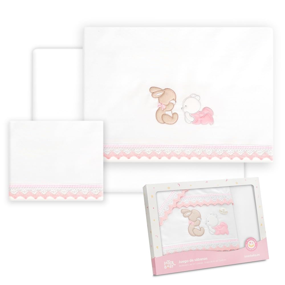 Draps bébé en coton parure 3 pièces idée cadeau de naissance ourson lapin