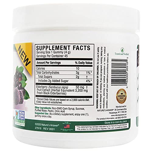 Nature's Answer Black Elderberry Sambucus Daily Gummies, 2X Strength, 3,200 Mg, 45 Pectin Gummies #TOP2