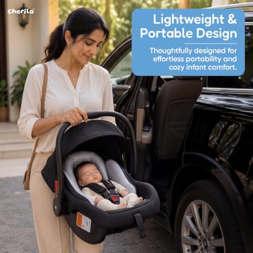 Image of Cherilo Carry Cot for New Born Baby, 4 in 1 Kids Carry Cot, Multipurpose Infant Car Seat & Rocker for Infant Babies of 0 to 15 Months with 3-Point Safety Harness, 13 Kgs Capacity, Black + Grey