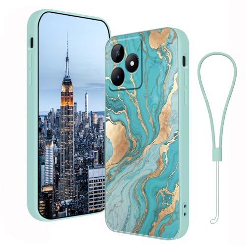 Coque silicone Honor 400 Lite cyan avec dragonne motif marbre