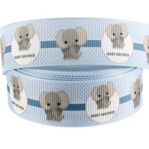 Midi Ribbon Elephant Ribbon Blue Elephant Ribbon Single Face Printed Grosgrain Ribbon, 7/8" X 10 Yards, Baby Boy Ribbon For Baby Shower Birthday Theme Gift Wrapping Diaper Cake Decorations #TOP4