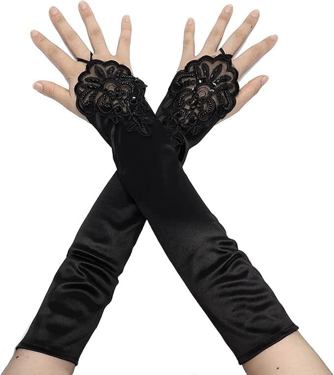 Pearl Fingerless Flapper Gloves Long Sheer Tulle Opera, Elbow-Length Evening Party for Women, Elegant Bridal Wedding Accessory