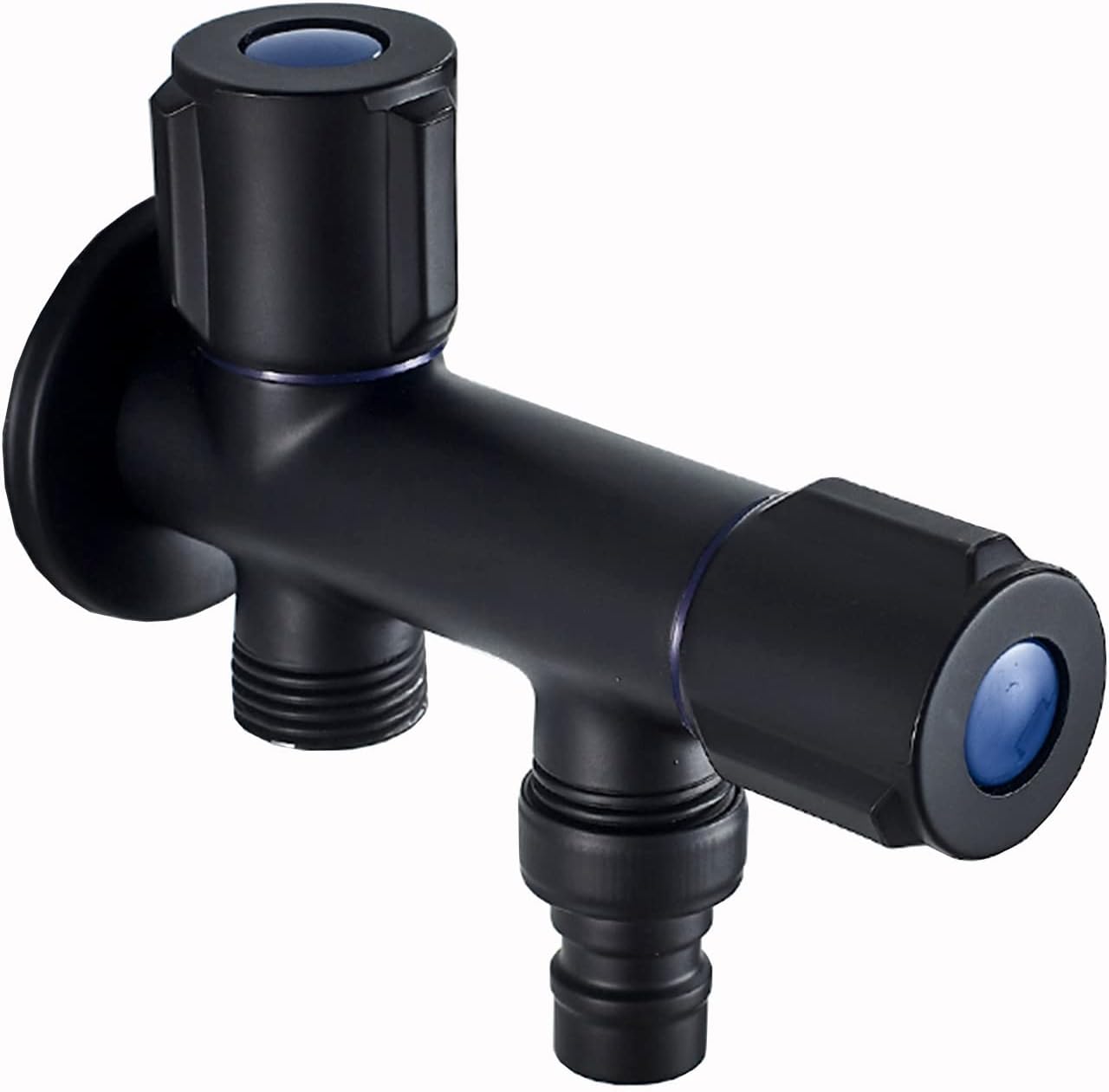 Double Garden Faucet one in Two Out Washing Machine Faucet Double Brass Faucet Adapter Dual Outlet Brass faucets Outdoor Double Control Angle Valve, Black C (Color : Black C)