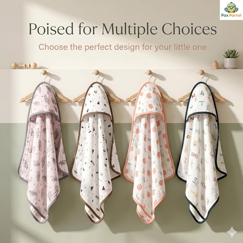 Image of Premium 2 Layer - Four Ply Muslin Cotton Hooded Baby Towel | Super Soft, Ultra Absorbent Bath Towel for Newborns & Infants | Large Size Hooded Wrapper for Boys & Girls (White)