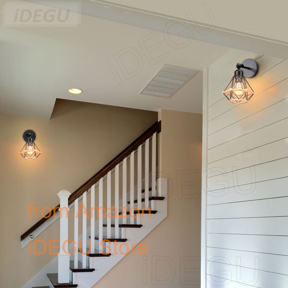 iDEGU 2 industriële plafondlampen, metalen kooi, zwart