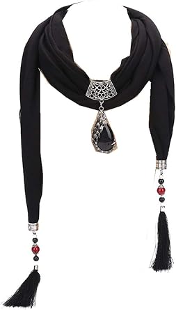 Ulalaza Scarf Bead Pendant Scarf Charm Ethnic Style Infinity Scarves Womens Scarf Necklace