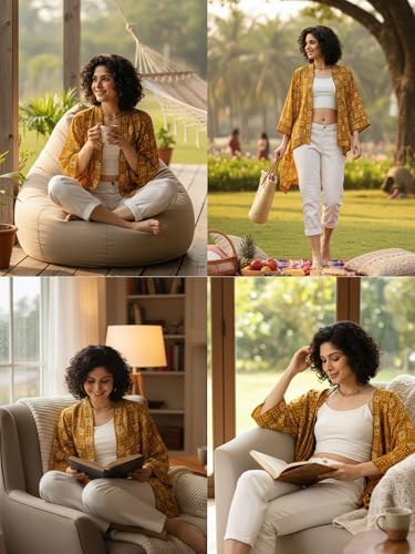 Image of KE KANHA EXPORTS Shrugs for Women Stylish | Beach Outfits for Women Cover Up | Western Summer Shrug for Woman | Soft Silky Free Size Boho Multicolour Kimono Bust 30-42