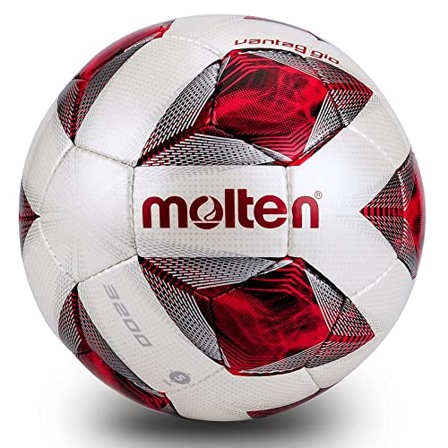 Molten Soccer F5A3200 Competition Ball Soft Leather Football Student Training Ball, Size 5# (Red)