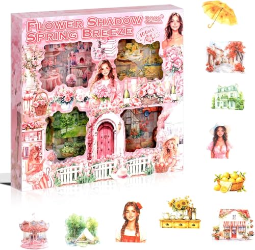 Image of FunBlast Self Adhesive 640Pcs /100 Sheets, Flowers Bloom in All Seasons Stickers, Retro Decorative Sticker's for Scrapbook, Japanese Style Sticker's for Project, Journals, Scrapbooking (Spring)