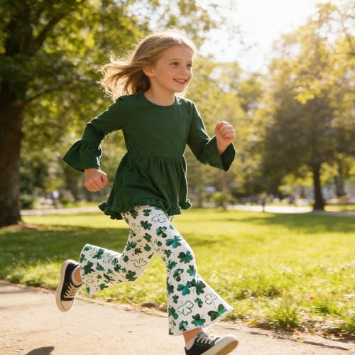 Image of Toddler Girl Clothes Ruffle Long Sleeve Heart Print Tops and Pants 2PC Little Girl Winter Outfits Size (4-7T)