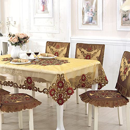 Nappe brodée or 220 cm ronde double fil fleur pour table à manger - 5
