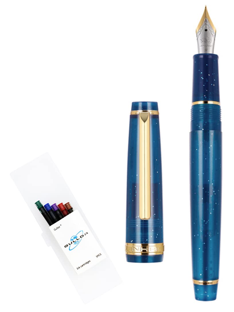 Gullor Transparent Fluorescent Fountain Pen, Resin, with Converter, Multicolor Ink Cartridges, Gift Box, Extra Fine Nib