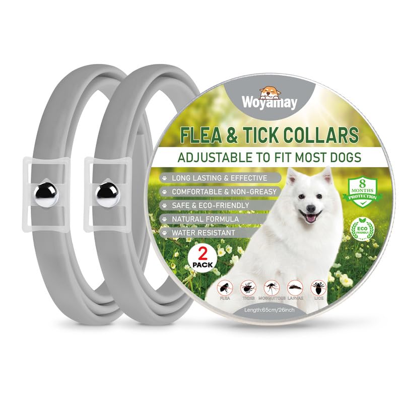Collar Antiparasitario Perros, Luminous Collar Antipulgas Perros contra Garrapatas y Mosquitos, 8 Meses de Protección Ajustable e Impermeable Collar Perro para Perros de Todos los Tamaños Gris, 2 Pcs