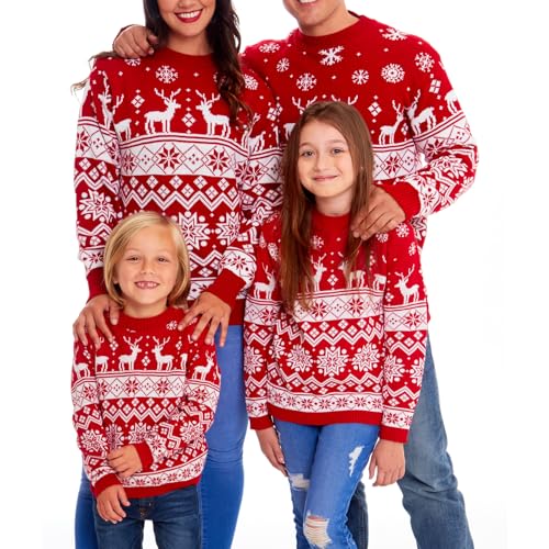 Family Christmas Sweaters Reindeer Snowflakes Matching Ugly Christmas Sweater Long Sleeve Holiday Knitted Pullover
