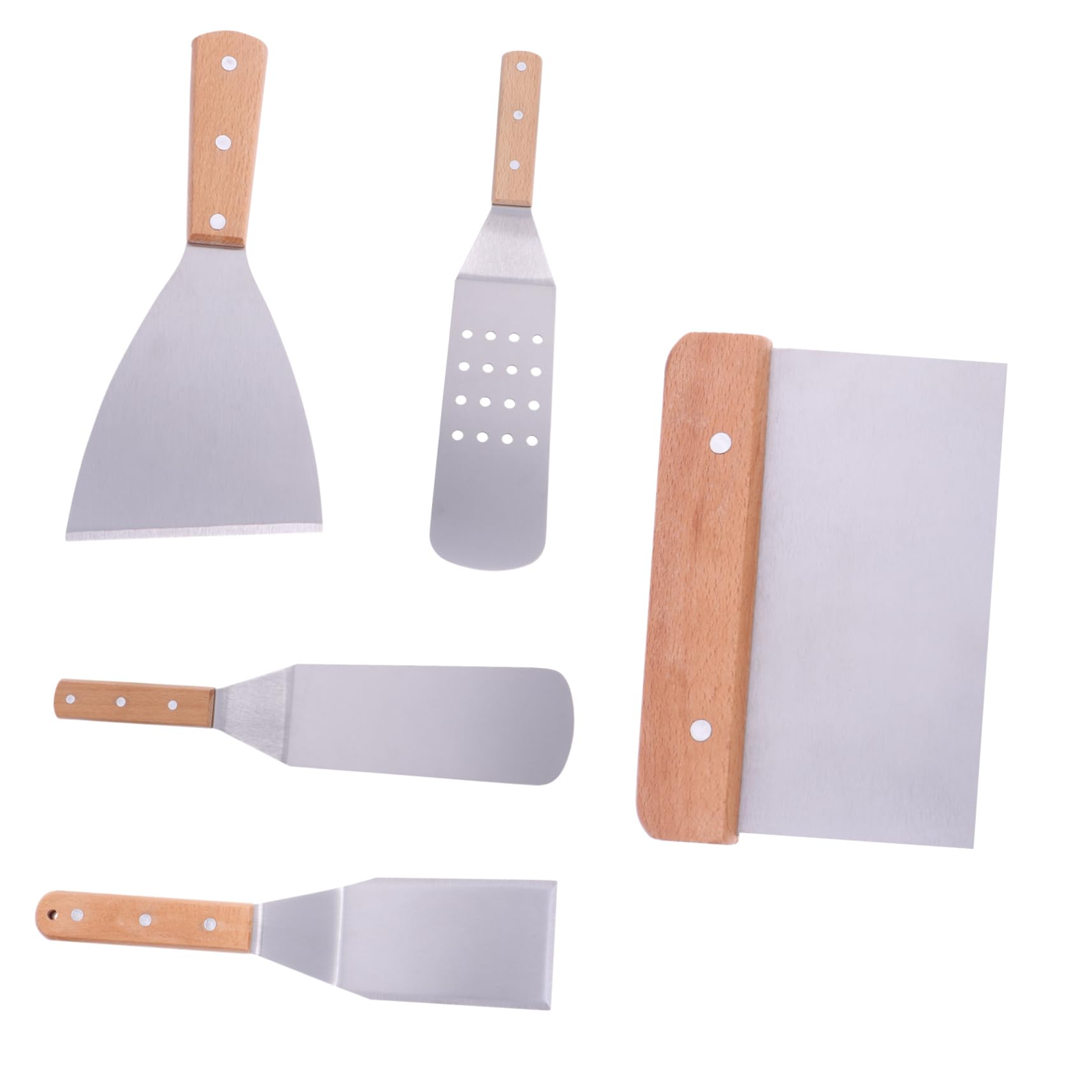 Espátulas de Cocina Mango de Madera y Acero Inoxidable Juego de 5 Resistentes y Fáciles de Lavar para Uso en Cocina Profesional