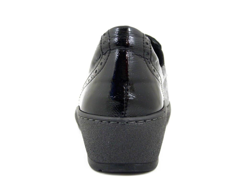 Cinzia Soft Mocassini Donna Scarpe Linea Ortopedica Sanitaria in Pelle Lucida Nero con Strass, Zeppa Bassa, Plantare Estraibile, 51162